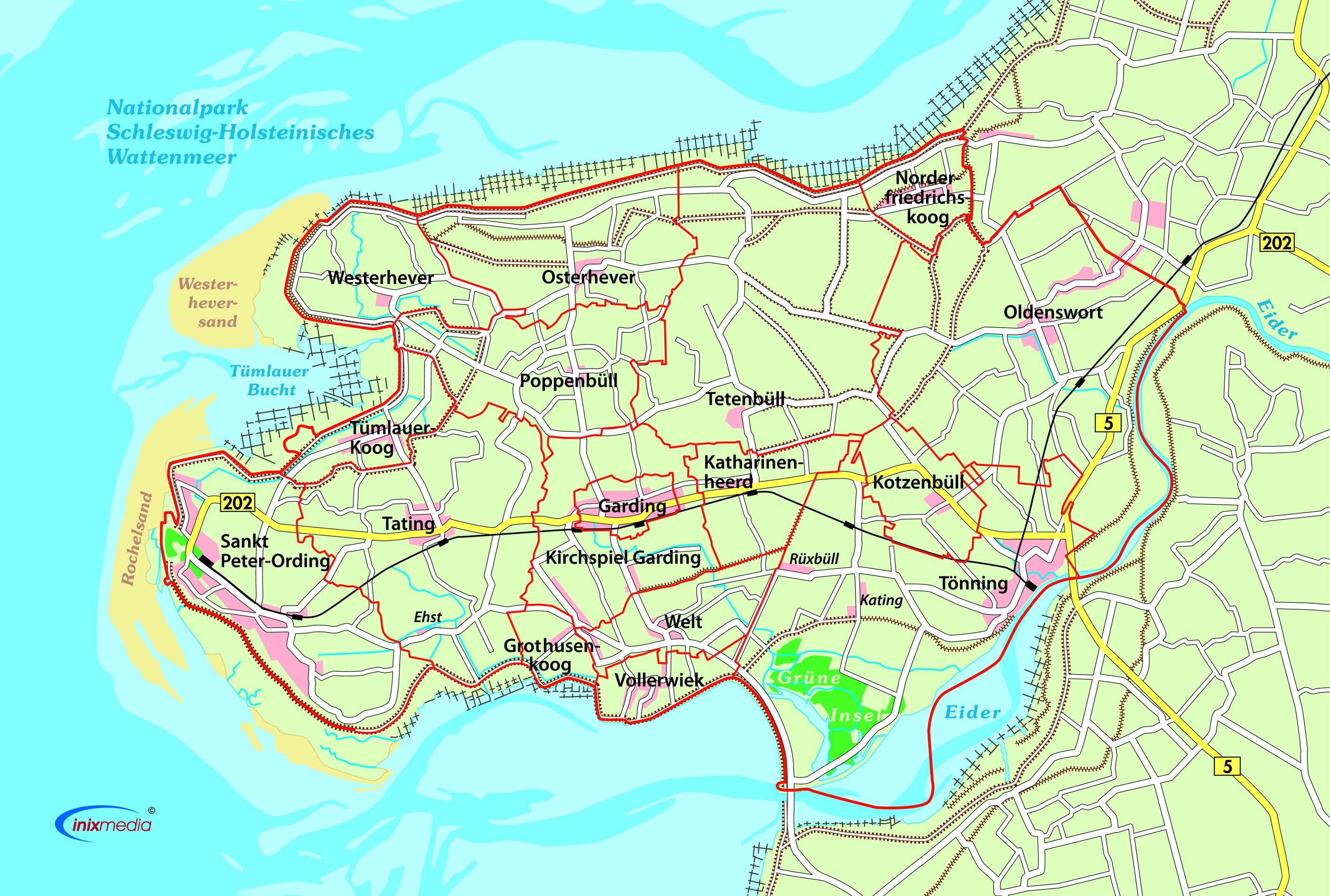 Bild vergrößern: Karte der Halbinsel Eiderstedt